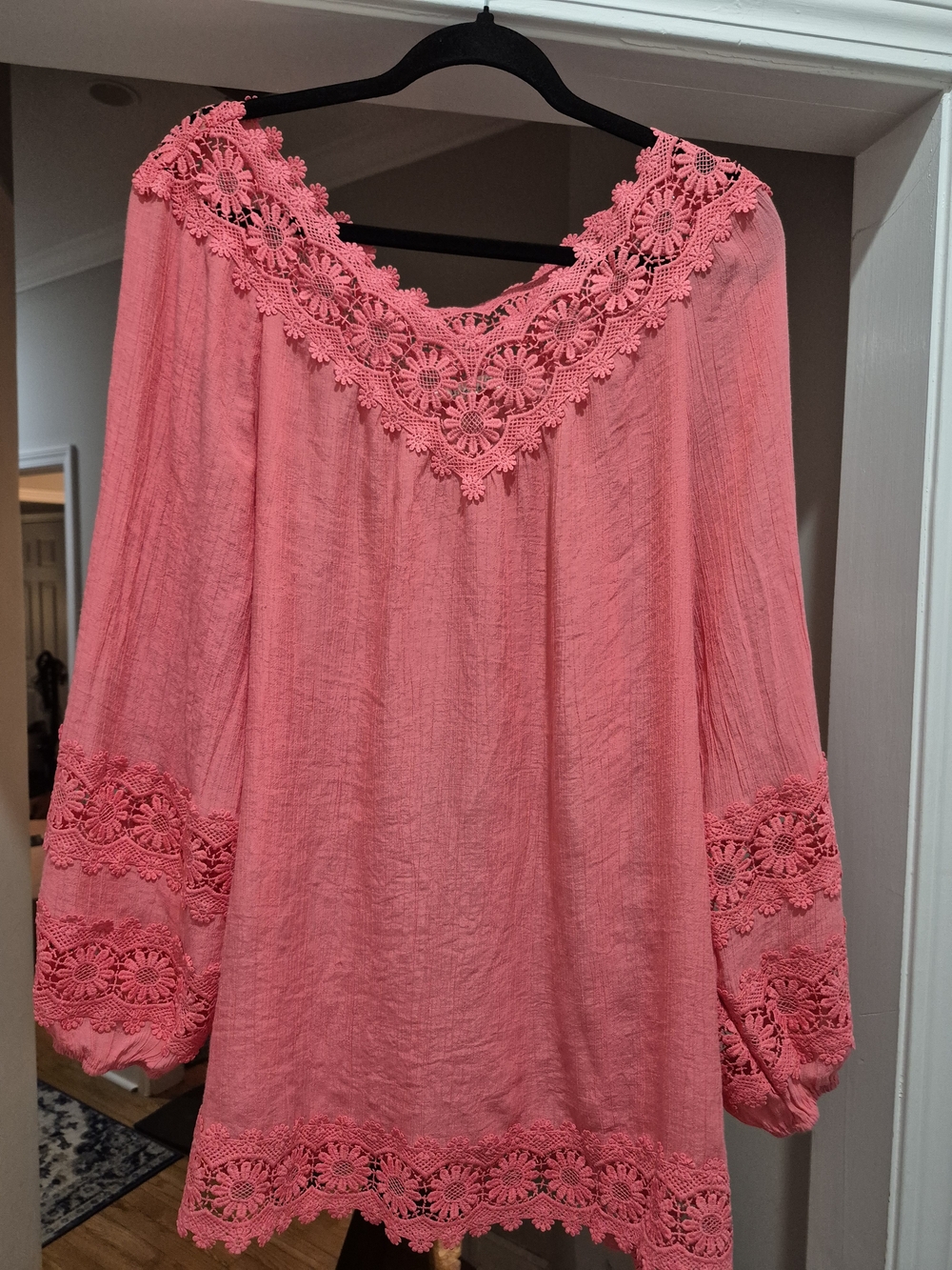 Indigo Soul Pink Crochet-Trim Tunic Top